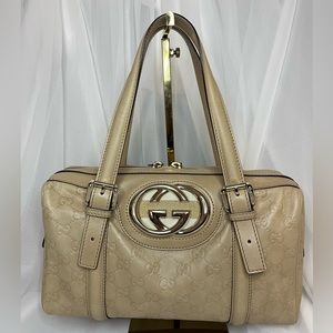 Gucci Britt Beige Leather Guccissima Boston Bag